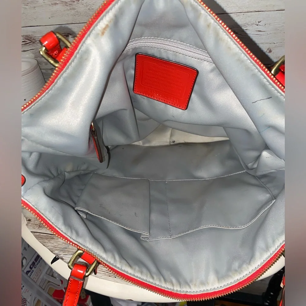 Coach Signature Jacquard Zip Top Designer Tote Poppy Red C1359-25051 EUC - Picture 11 of 12